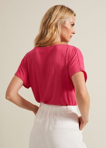 Phase Eight Cheryl Cowl Neck Woven Front T Shirts Pink Canada | VKGSWT-702